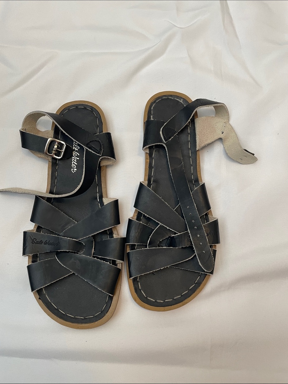 Salt Water Adult Black Strappy Leather Sandals